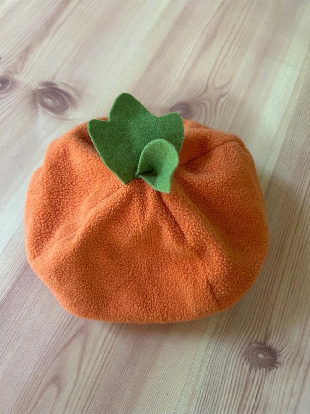 Pottery Barn Kids Orange Pumpkin Costume with Green Leaf Collar and Hat - Picture 5 of 9